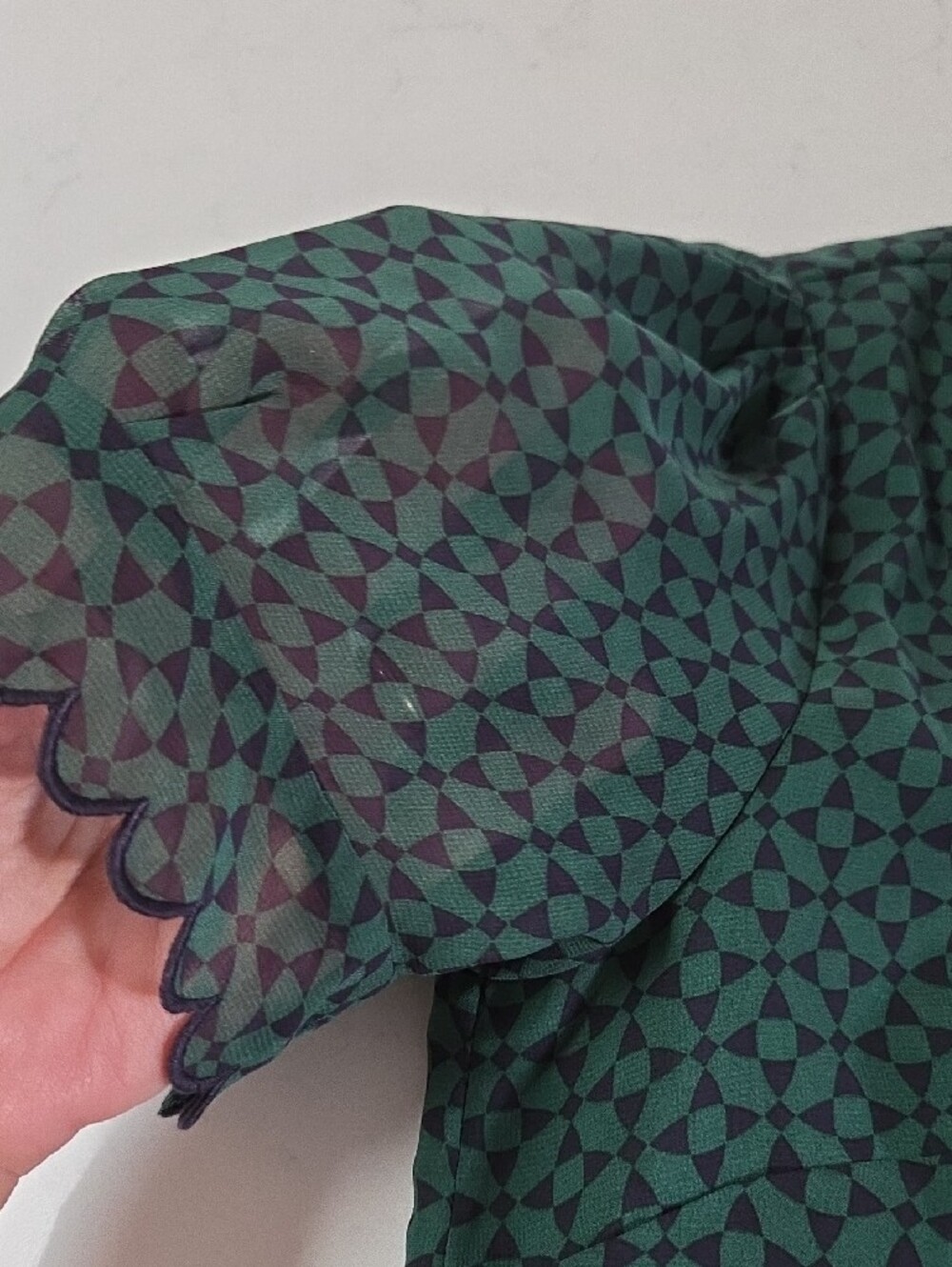 CeCe Teal and Navy Geometric Short-Sleeve Button Down Shirt - Picture 7 of 9